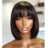 Perucas de cabelo humano sem cola, densidade 200, para mulheres negras, brasileira, completa, feita à máquina, com franja, perruque cheveux humain