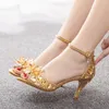 Sandals Fish Mouth High Heel With Shallow Flat Button Strap Large Round Head Crystal Rhinestone Slim Sandal