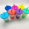 Tassen 7 Teile tragbare Farbwechselbecher mit Deckel Strohhalm Plastikmasse wiederverwendbar für Erwachsene und Kinder295o