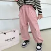 Trousers Spring Girls Solid Color Loose Cargo Pants Kids Pockets Casual All-match