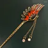 Hair Clips Morkopela Charm Feather Stick Jewelry Vintage Crystal Clip Vinatge Women Bronze Pins