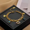 Evil Eye Charm Armband Gold Plated Titanium Steel smycken för kvinnor gåva237r