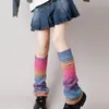 Calcetines de mujer Kawaii Lolita invierno Color arcoíris japonés volantes pie cálido dulce pierna cubre calentadores gradiente