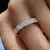 Cluster Rings Eternity Emerald Cut Ruby Diamond Ring Real 925 Sterling Silver Engagement Wedding Band For Women Men Promise Jewelry
