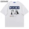 Homens camisetas Harajuku Homens Camiseta Gato Japonês Impressão T-shirt 2023 Verão Moda Hip Hop Casual Algodão Solto Camisetas Tops Casal Q240130