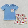 Kleidungssets Großhandel Sommer Kleinkind Kinder Zurück zur Schule Outfit Kinder Kurzarm Blau Taschenhemd Tops Bleistift Shorts Baby Boy Set