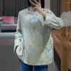 Abbigliamento etnico Stile cinese Migliora il vestito Tang Top da donna Primavera e autunno Retro Jacquard Broccato Allentato Lacci Tutto abbinato Moda Wo