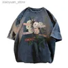 Women's T-Shirt American retro personalized rose print graphic T shirt summer y2k street couple Gothic hip-hop round neck oversized T shirt top 240130