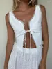 Women's Tanks Lace Trim Crop Tank Tops Sleeveless Front Tie Slim Fit Vest Elegant Blouse