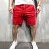 Herren-Shorts, lässig, mittlere Taille, einfarbig, mit Taschen, Kordelzug, knielang, Little House