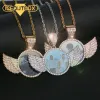 Necklaces Luxury Custom Made Photo With Crystal Angel Wings Pendants Necklaces 3 Colors Gold Cubic Zircon Men's Hip Hop Jewelry With Box