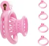 Negativ kyskhetsbur sexleksak hane set med 4 cockrings 3d små kyskhetsenheter låsta kukbur nylon fiskfälla form vuxen penis bdsm bondage enhet för män