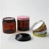 20 x 200ml Empty Amber PET Jars Aluminum Lids 200g Brown Plastic Cosmetic Contaier with seal Gaccx