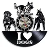Horloge murale en vinyle avec disque vinyle, design moderne, I Love Dog Animal, horloge murale suspendue, décoration d'intérieur, cadeaux pour les amoureux des chiens, 12 pouces, 264H