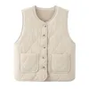 Femmes hiver gilet matelassé coton manteau sans manches col en v perdre femme décontracté doublure en peluche garder au chaud vêtements d'extérieur 240123