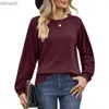 Herr t-shirts kvinnor Autumn Winter Trendy Hollow Elegant T-shirt Solid O Neck Loose Long Sleeve Tees Simple Casual Pullover Tunic Tops Y2K Ropa 240130