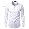 Chemises en Fiber de bambou blanches pour hommes chemises habillées boutonnées décontractées coupe ajustée pour hommes chemise sociale solide avec poche Camisas d'affaires formelles