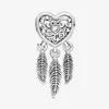 Ny 925 Sterling Silver Openwork Heart Three Feathers Dreamcatcher Charm Fit Original European Charm Armband Fashion Jewelry AC284M