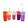 Tumblers 5 Pcs Reutilizável 720ml Cor Mudando Copo Arco-íris com Palha e Tampa Plástico Migalha Crianças