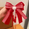 Acessórios de cabelo doce vermelho xadrez arco clipe fitas bowknot corda barrettes de Natal para meninas 2024 ano