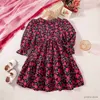 Vestidos de menina hibobi criança menina floral estampado em torno do pescoço respirável e confortável vestido de princesa de mangas compridas doce vestido casual saia puff