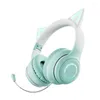 Pink Blue Cat Ear Headset Gamer Girl Kitty Kopfhörer für Kinder, kabelloses Bluetooth mit Mikrofon, Blitzlicht, Stereo-Musik