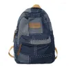 Sacos de escola denim mochilas para mulheres lona ombros saco retalhos mochila y2k packbag vintage mochila jeans bookbag