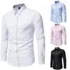 Herrklänningskjortor Autumn Spring Top Shirt Daglig semesterblus Knapp upp avslappnad bekväm passform Formell lapel långärmad mens