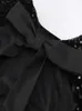 Robe noire à paillettes avec nœud pour femme, Sexy, dos nu, manches longues, col rond, mode hiver, fête, Club, dame, 24030