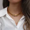 Colar 2022 novo elegante de alta qualidade fino polido chunky cubana corrente colar pulseira conjunto jóias feminino novo fecho colar declaração