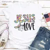 T-shirt das mulheres Jesus Love Imprimir Mulheres Camiseta Manga Curta O Pescoço Solto Mulheres Camiseta Senhoras Camiseta Tops Roupas Camisetas Mujer 240130