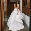 Hi-Low Short Wedding Dresses Spaghetti Straps Draped Bridal Dress for Bride Satin Simple Style Marriage for African Arabic Black Women D142