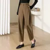 Frauen Hosen Woolen Casual Winter Warme Mode Harem Hose Büro Damen Lose Herbst Hohe Taille Gerade Rohr Anzug