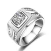 Wedding Rings Male Ring Men Sterling Silver 925 Vintage Mens White Gold Color Classic Big Stone CZ Fashion Jewelry255N