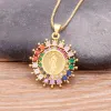 New Fashion Rainbow Zircon Virgin Mary 14k Yellow Gold Pendant Church Christian Prayer Jesus Religion Necklace For Women Jewelry Gift