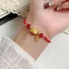 Strand Chinese Style Dragon Year Bracelet Retro Pearls Pendant Fortune Zodiac Imitation Agate Lucky Red Rope Girls