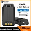 Walkie talkie uv 5r batteri baofeng 1800mah/3800mah li-ion USB typ c snabb laddning uppgrad BL-5 för UV-5RE UV-5RA BF-F8 F9