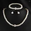 Ensemble de 3 pièces de collier et boucles d'oreilles pour femmes, bijoux de mariée, de fête, de perles, de bal, couleur argent, Bracelet en cristal, à la mode
