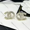 Full Diamond Stud Earrings Double Letter Designer Hoop Earrings Golden Crystal Danglers Jewelry