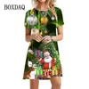 Casual Kleider Santa Claus Drucken Für Frauen 2024 Jahr Kurzarm Oansatz Mini Kleid Übergroßen Damen Weihnachten Party Vestidos