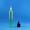 100 pièces 30 ml flacon compte-gouttes en plastique couleur verte hautement transparent avec bouchons à double preuve sécurité des enfants voleurs longs mamelons sûrs Xvjpr Fucw