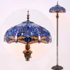 Golvlampor Werfactory Tiffany Golvlampa Dragonfly Blue Cloud Stained Glass Standing Läsning Ljus 16x16x64 tum YQ240130