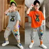 Kleidung Sets Jungen Sommerset Mode Cartoon Briefe Drucken o-Hals T-Shirt Jeans 2 Stück Kinderanzüge Teenager-Kleidung Outfits