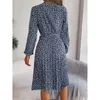 Vestidos casuais mulheres floral vestido plissado feminino manga longa bandagem robe menina streetwear doce vestidos senhora na altura do joelho