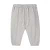 Broek 2024 Kinder katoen en linnen lente zomer dunne jongens meisjes broek baby mousseline shorts