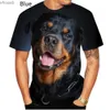 T-shirts pour hommes 2022 Nouveau design mignon chien de compagnie Rottweiler 3D T-shirt imprimé drôle élégant hommes et femmes décontracté manches courtes 240130