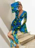 Basic Casual Dresses Rugged tie dye printed women's holiday dress pleated sleeves lapel summer beach vacation dress seaside party robe J240130