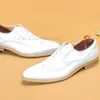 High Quality Oxford Shoes White Genuine Leather Carving Lace Up Business Office Pointed Tip Brogue Dress Shoe for Men