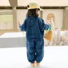 Kleidung Sets 2PCS Baby Mädchen 2024 Herbst Mode Kinder Jungen Kleidung Solide Demin Langarm Mantel Hosen Kinder Anzüge