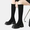Boots 2024 Brand Good Quality Black Brown Sock Comfy Walk Platform Women Shoes Fashion Block High Heels Knee Boot